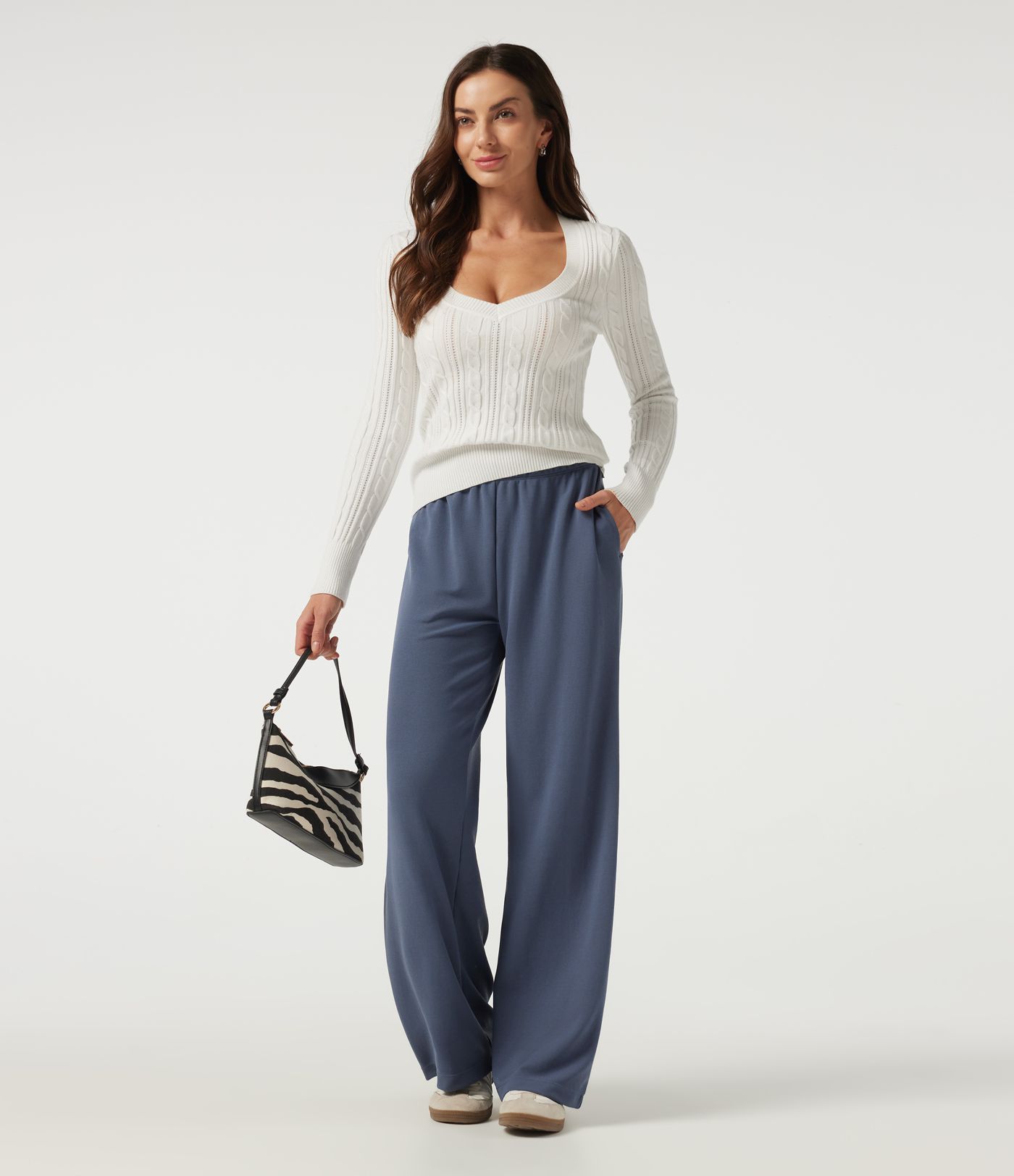 Low Rise Wide Leg Waffle Work Pants with Pockets