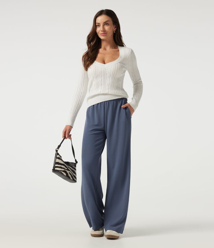 Low Rise Wide Leg Waffle Work Pants with Pockets