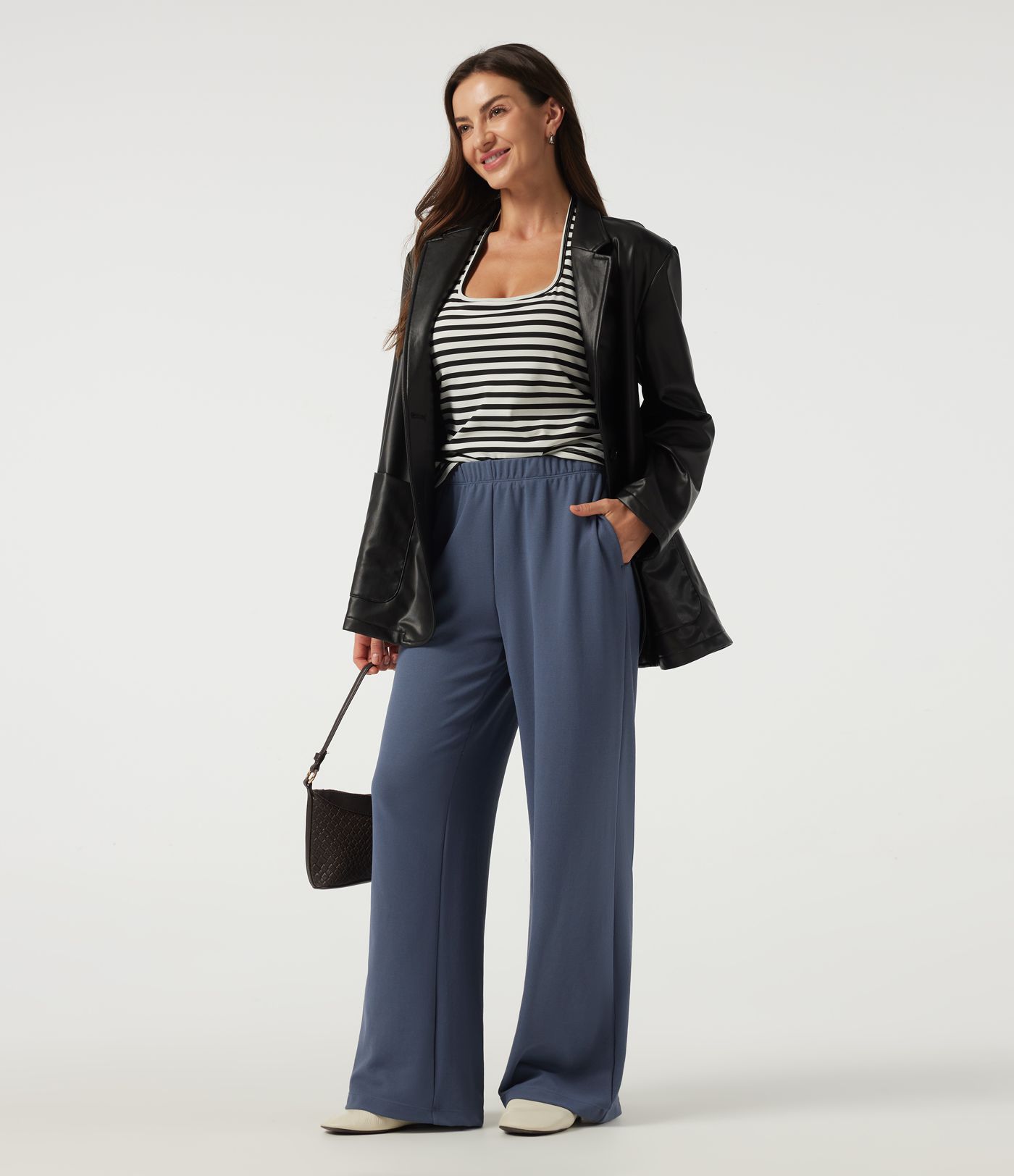 Low Rise Wide Leg Waffle Work Pants with Pockets