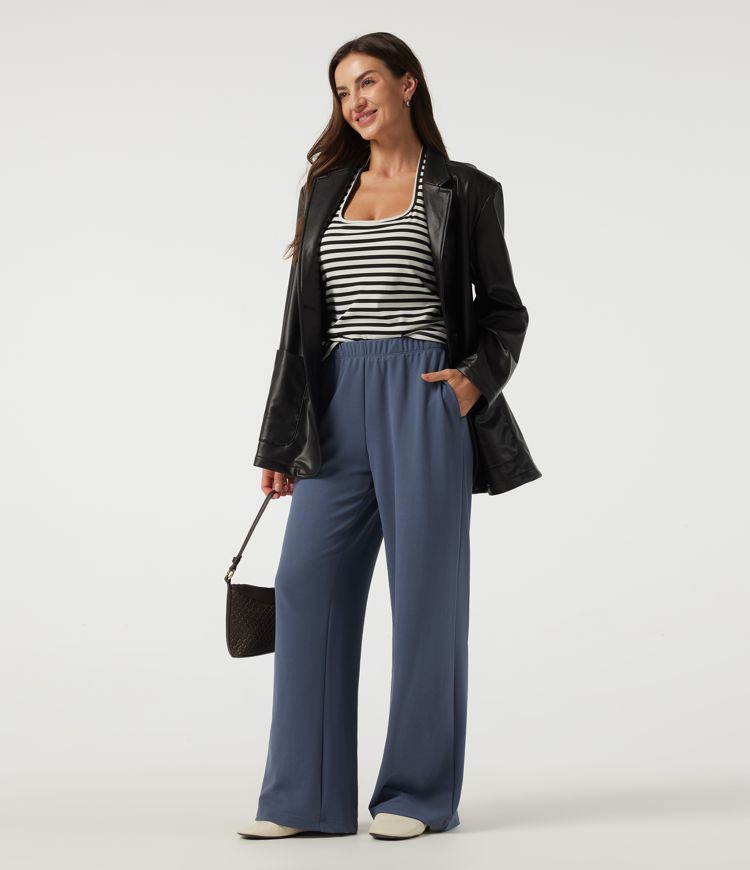 Low Rise Wide Leg Waffle Work Pants with Pockets