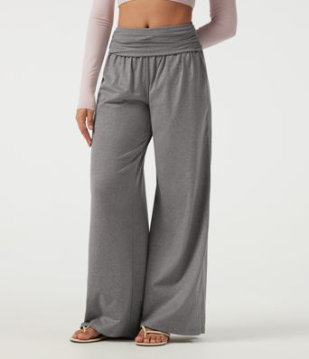 Mid Rise Foldover Ruched Baggy Casual Sweatpants with Pockets Mid Rise Foldover Ruched Baggy Casual Sweatpants with Pockets
