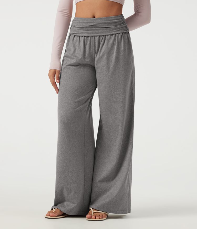 Mid Rise Foldover Ruched Baggy Casual Sweatpants with Pockets Mid Rise Foldover Ruched Baggy Casual Sweatpants with Pockets