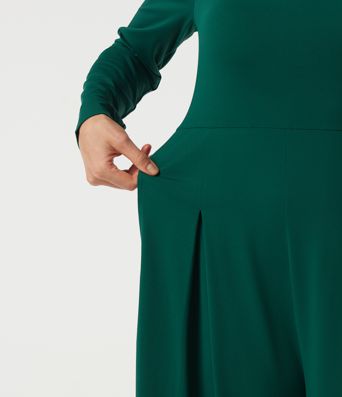 Square Neck Long Sleeve Built-in Bra Wide Leg Casual Jumpsuit with Pockets-Easy Peezy Edition