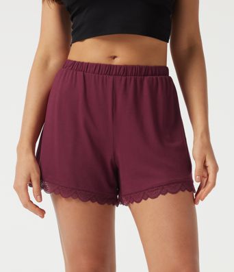 Low Rise Straight Leg Contrast Lace Casual Shorts 3" with Pockets