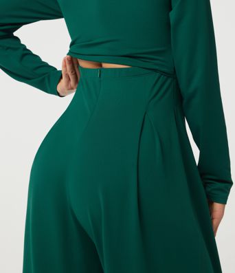 Square Neck Long Sleeve Built-in Bra Wide Leg Casual Jumpsuit with Pockets-Easy Peezy Edition