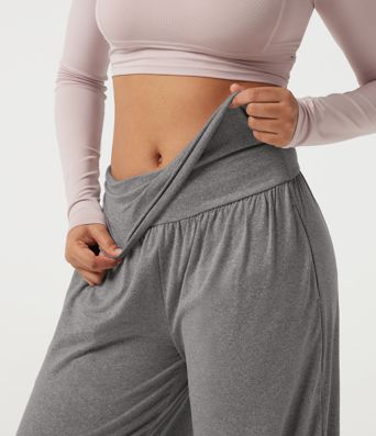 Mid Rise Foldover Ruched Baggy Casual Sweatpants with Pockets Mid Rise Foldover Ruched Baggy Casual Sweatpants with Pockets