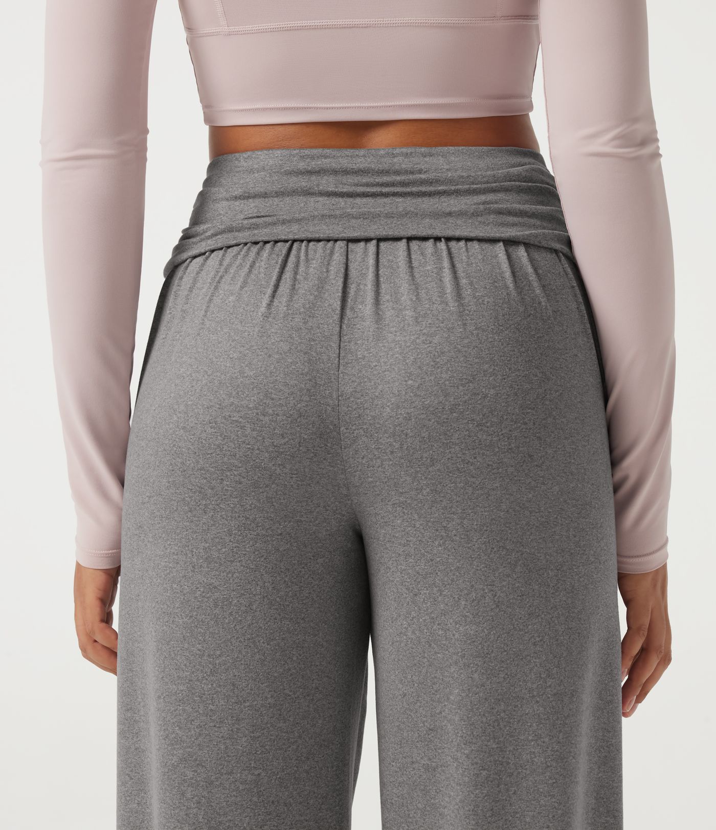 Mid Rise Foldover Ruched Baggy Casual Sweatpants with Pockets Mid Rise Foldover Ruched Baggy Casual Sweatpants with Pockets