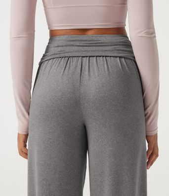 Mid Rise Foldover Ruched Baggy Casual Sweatpants with Pockets Mid Rise Foldover Ruched Baggy Casual Sweatpants with Pockets