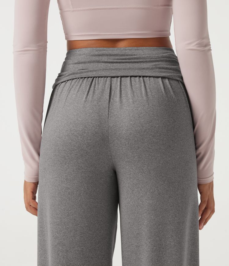 Mid Rise Foldover Ruched Baggy Casual Sweatpants with Pockets Mid Rise Foldover Ruched Baggy Casual Sweatpants with Pockets