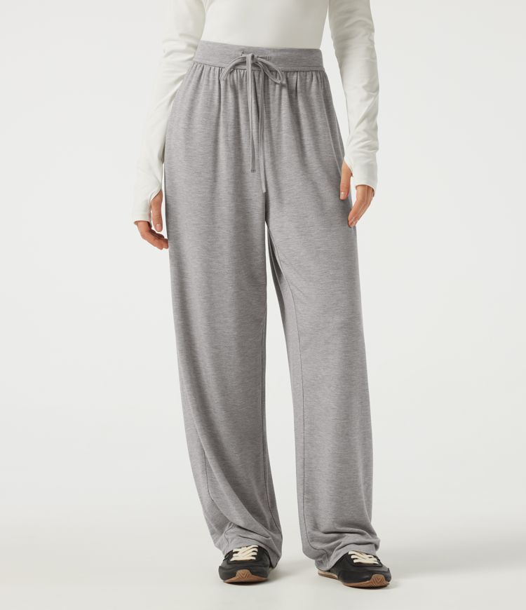 Mid Rise Drawstring Barrel Leg Casual Pants with Pockets Mid Rise Drawstring Barrel Leg Casual Pants with Pockets