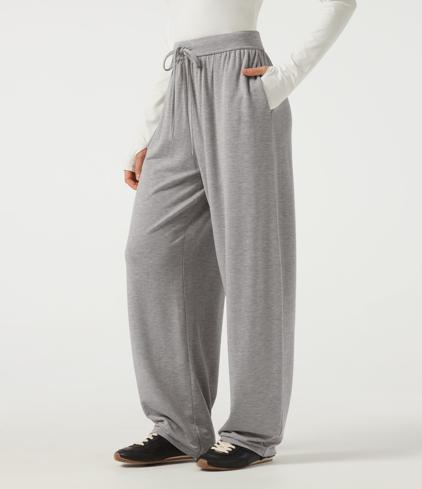 Mid Rise Drawstring Barrel Leg Casual Pants with Pockets Mid Rise Drawstring Barrel Leg Casual Pants with Pockets
