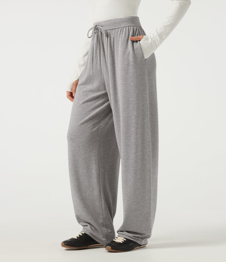 Mid Rise Drawstring Barrel Leg Casual Pants with Pockets Mid Rise Drawstring Barrel Leg Casual Pants with Pockets