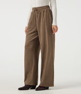 High Waisted Drawstring Wide Leg Suede Casual Pants with Pockets High Waisted Drawstring Wide Leg Suede Casual Pants with Pockets