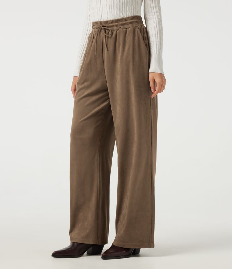 High Waisted Drawstring Wide Leg Suede Casual Pants with Pockets High Waisted Drawstring Wide Leg Suede Casual Pants with Pockets