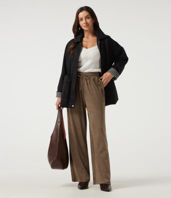 High Waisted Drawstring Wide Leg Suede Casual Pants with Pockets High Waisted Drawstring Wide Leg Suede Casual Pants with Pockets