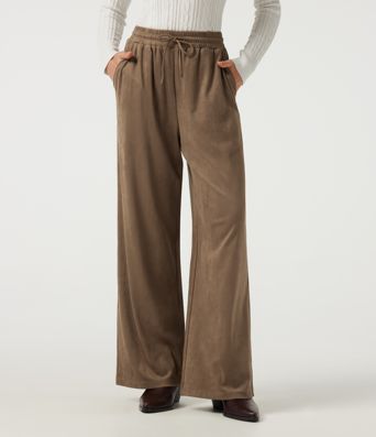 High Waisted Drawstring Wide Leg Suede Casual Pants with Pockets High Waisted Drawstring Wide Leg Suede Casual Pants with Pockets