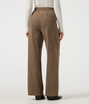 High Waisted Drawstring Wide Leg Suede Casual Pants with Pockets High Waisted Drawstring Wide Leg Suede Casual Pants with Pockets