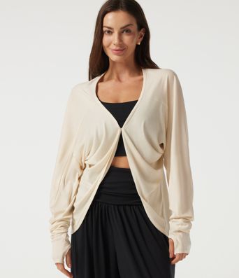 Lässige Strickjacke mit langen Fledermausärmeln und Daumenlöchern Lässige Strickjacke mit langen Fledermausärmeln und Daumenlöchern