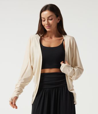 Lässige Strickjacke mit langen Fledermausärmeln und Daumenlöchern Lässige Strickjacke mit langen Fledermausärmeln und Daumenlöchern