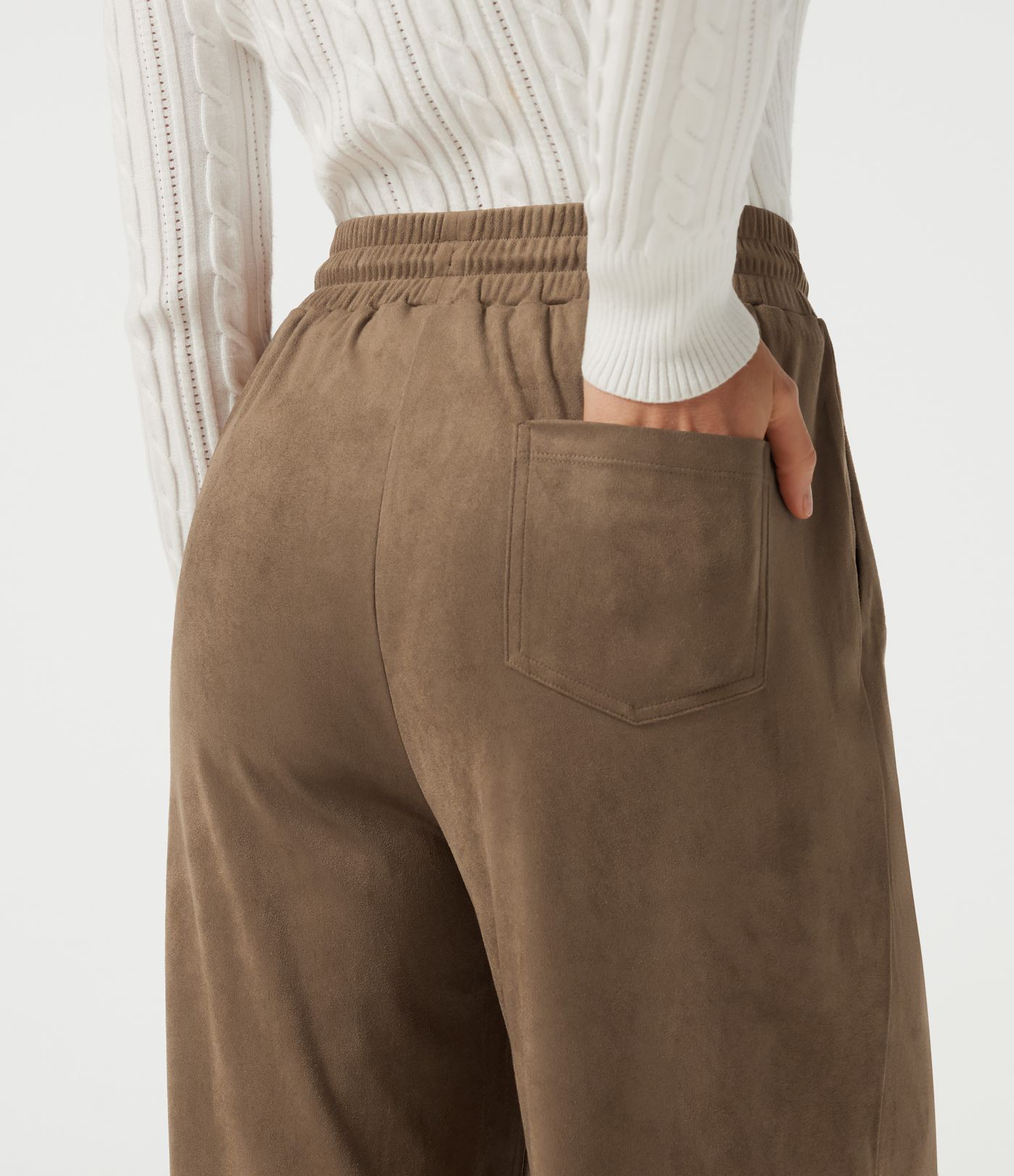 High Waisted Drawstring Wide Leg Suede Casual Pants with Pockets High Waisted Drawstring Wide Leg Suede Casual Pants with Pockets