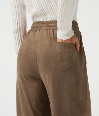 High Waisted Drawstring Wide Leg Suede Casual Pants with Pockets High Waisted Drawstring Wide Leg Suede Casual Pants with Pockets