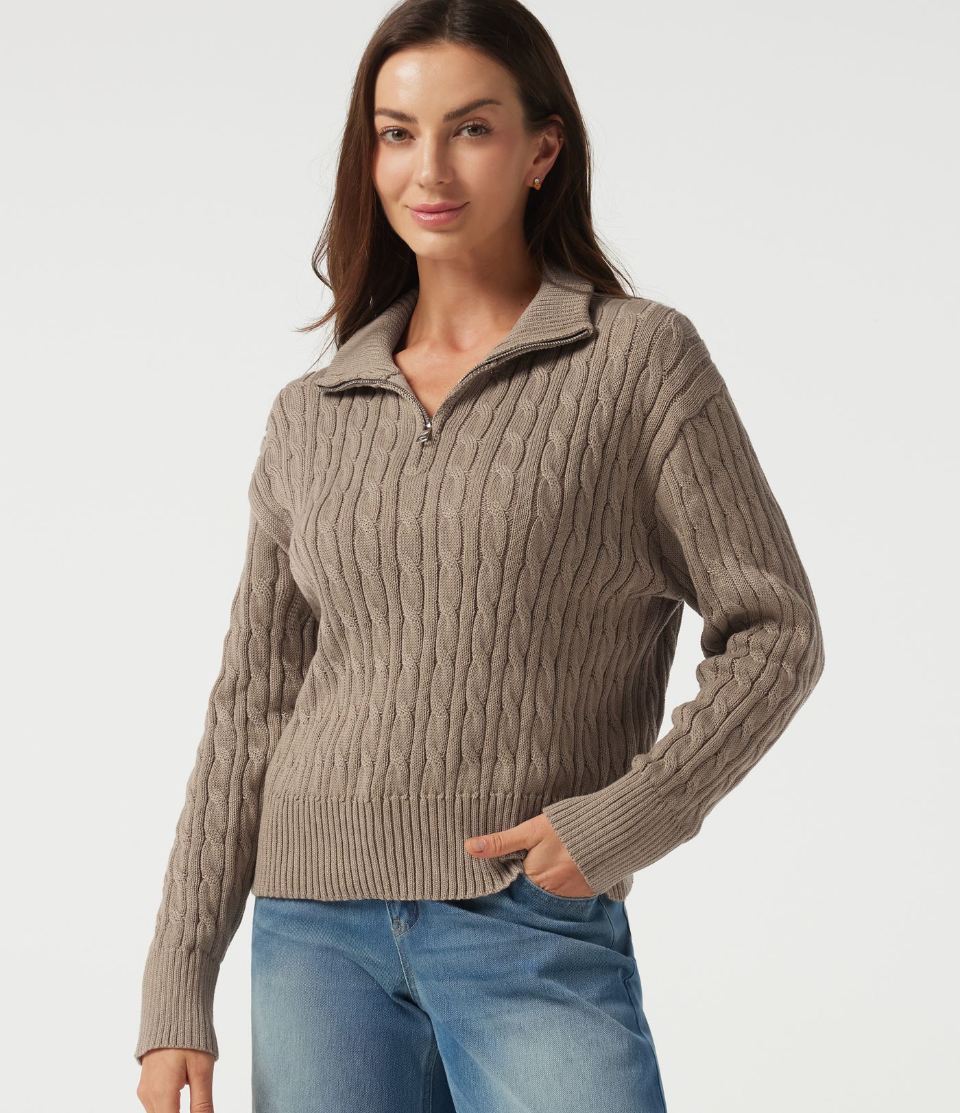 Mock Neck Long Sleeve Work Sweater