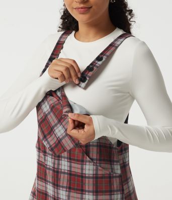 Karierter Overall mit quadratischem Ausschnitt, weitem Bein und Taschen Karierter Overall mit quadratischem Ausschnitt, weitem Bein und Taschen