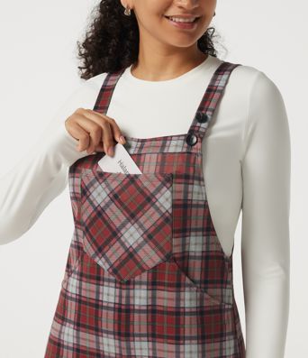Karierter Overall mit quadratischem Ausschnitt, weitem Bein und Taschen Karierter Overall mit quadratischem Ausschnitt, weitem Bein und Taschen