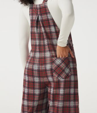Karierter Overall mit quadratischem Ausschnitt, weitem Bein und Taschen Karierter Overall mit quadratischem Ausschnitt, weitem Bein und Taschen