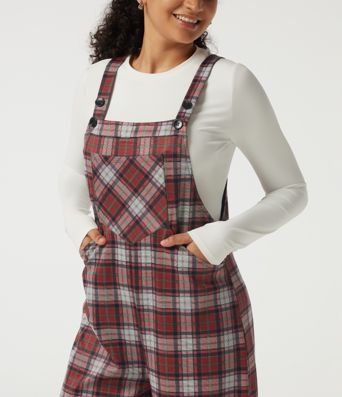 Karierter Overall mit quadratischem Ausschnitt, weitem Bein und Taschen Karierter Overall mit quadratischem Ausschnitt, weitem Bein und Taschen