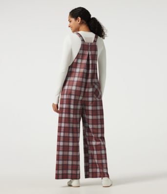 Karierter Overall mit quadratischem Ausschnitt, weitem Bein und Taschen Karierter Overall mit quadratischem Ausschnitt, weitem Bein und Taschen