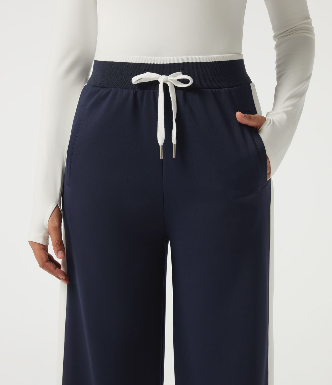 High Waisted Drawstring Straight Leg Color Block Casual Sweatpants with Pockets