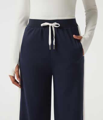High Waisted Drawstring Straight Leg Color Block Casual Sweatpants with Pockets