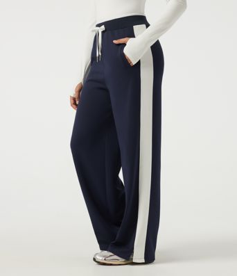 High Waisted Drawstring Straight Leg Color Block Casual Sweatpants with Pockets