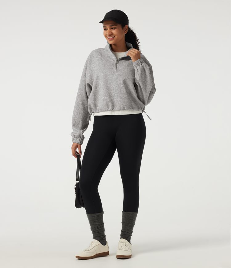Mock Neck Long Sleeve Drawstring Casual Sweatshirt
