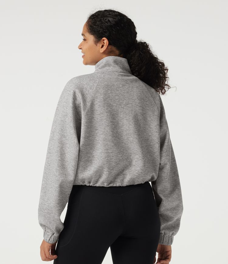 Mock Neck Long Sleeve Drawstring Casual Sweatshirt