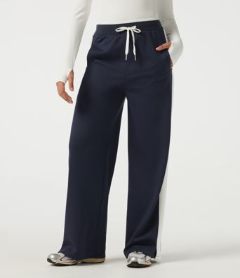 High Waisted Drawstring Straight Leg Color Block Casual Sweatpants with Pockets