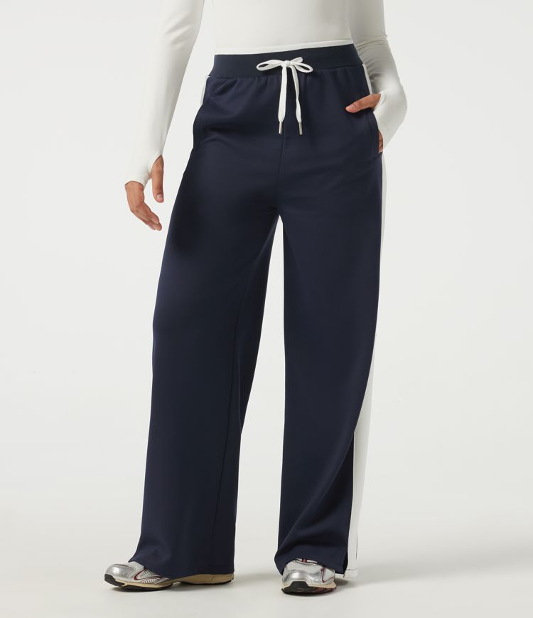 High Waisted Drawstring Straight Leg Color Block Casual Sweatpants with Pockets