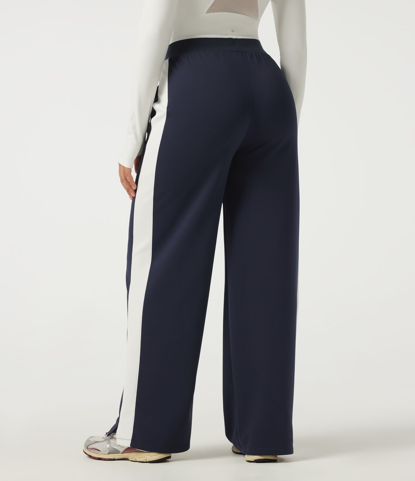 High Waisted Drawstring Straight Leg Color Block Casual Sweatpants with Pockets