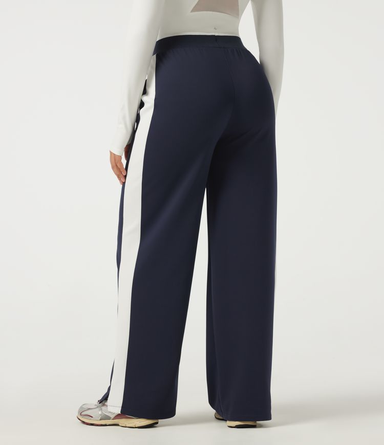High Waisted Drawstring Straight Leg Color Block Casual Sweatpants with Pockets