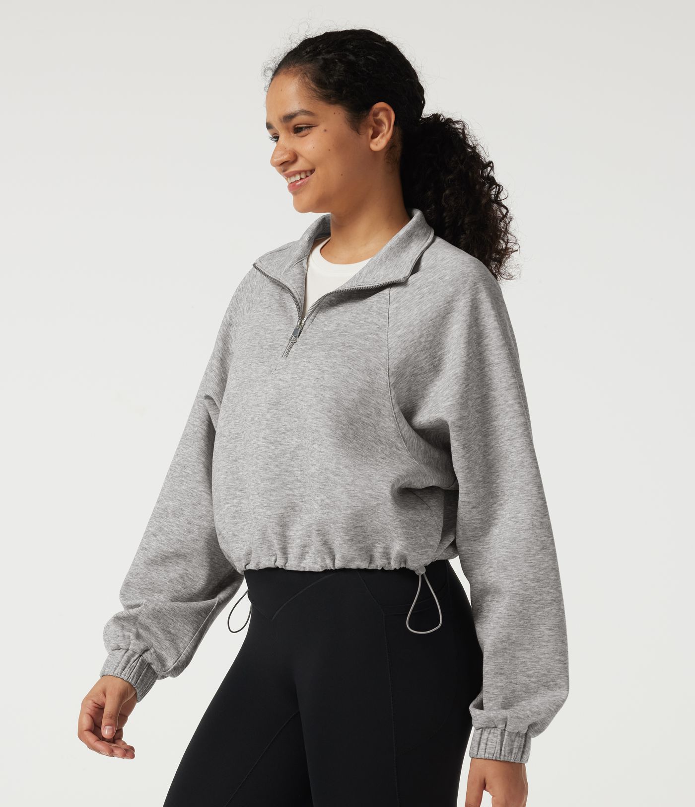 Mock Neck Long Sleeve Drawstring Casual Sweatshirt