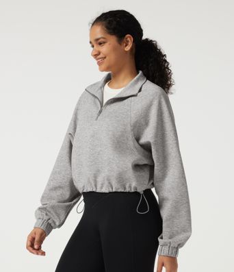 Mock Neck Long Sleeve Drawstring Casual Sweatshirt