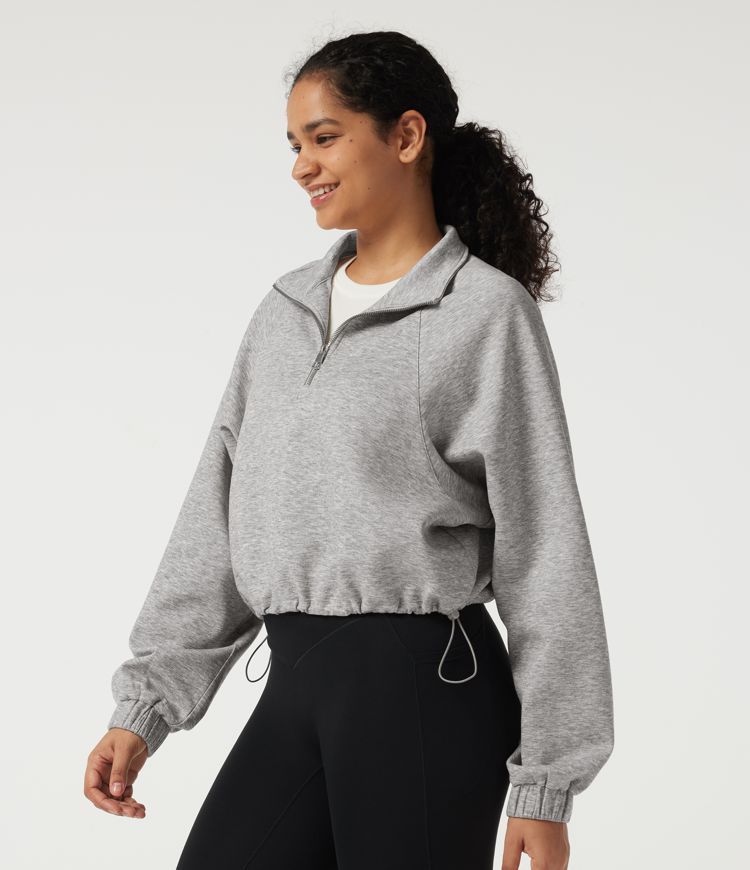 Mock Neck Long Sleeve Drawstring Casual Sweatshirt