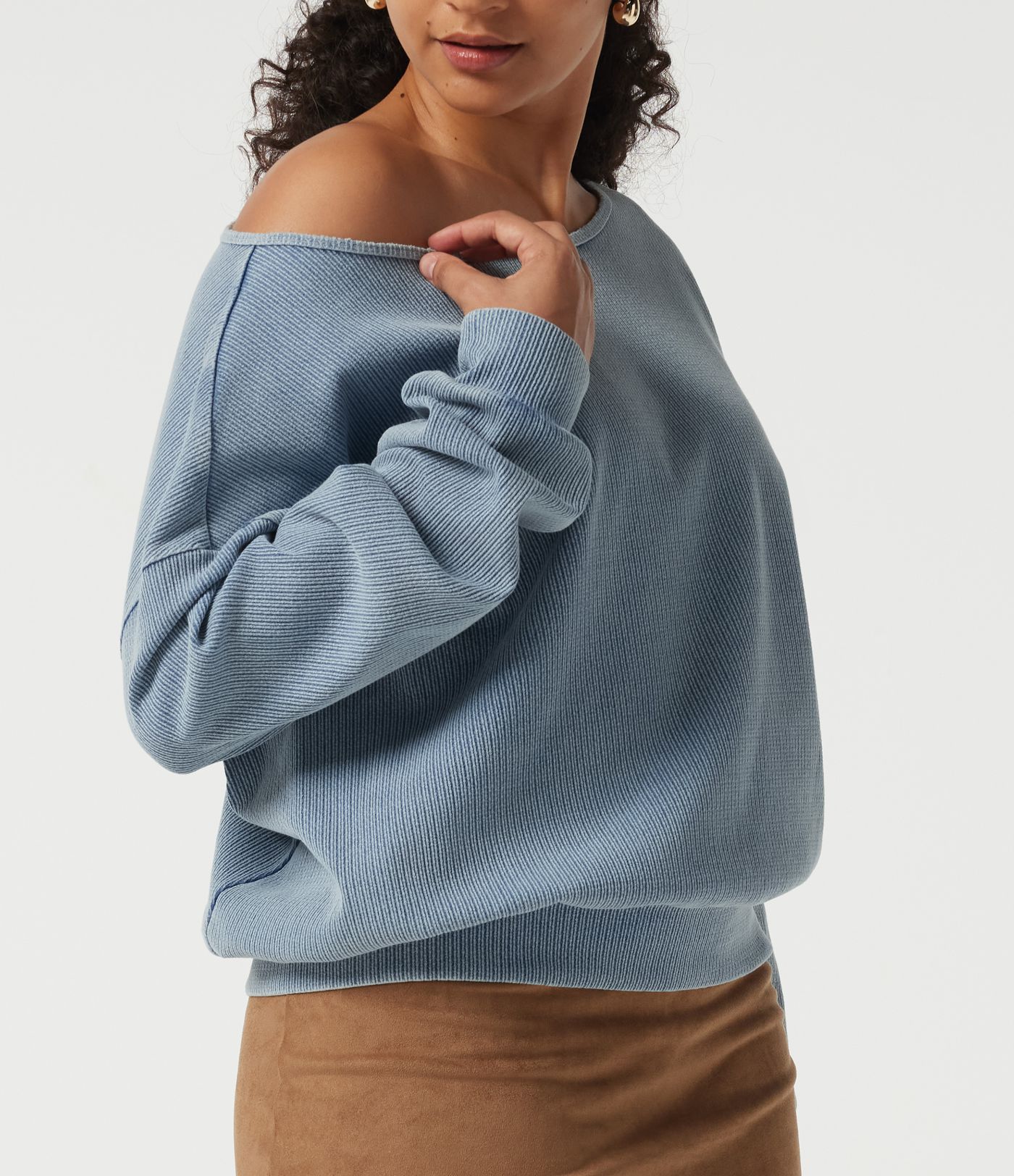 Boat Neck Batwing Long Sleeve Casual Sweatshirt Boat Neck Batwing Long Sleeve Casual Sweatshirt