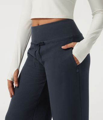 Mid Rise Drawstring Wide Leg Casual Sweatpants with Pockets Mid Rise Drawstring Wide Leg Casual Sweatpants with Pockets