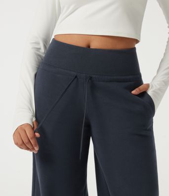 Mid Rise Drawstring Wide Leg Casual Sweatpants with Pockets Mid Rise Drawstring Wide Leg Casual Sweatpants with Pockets