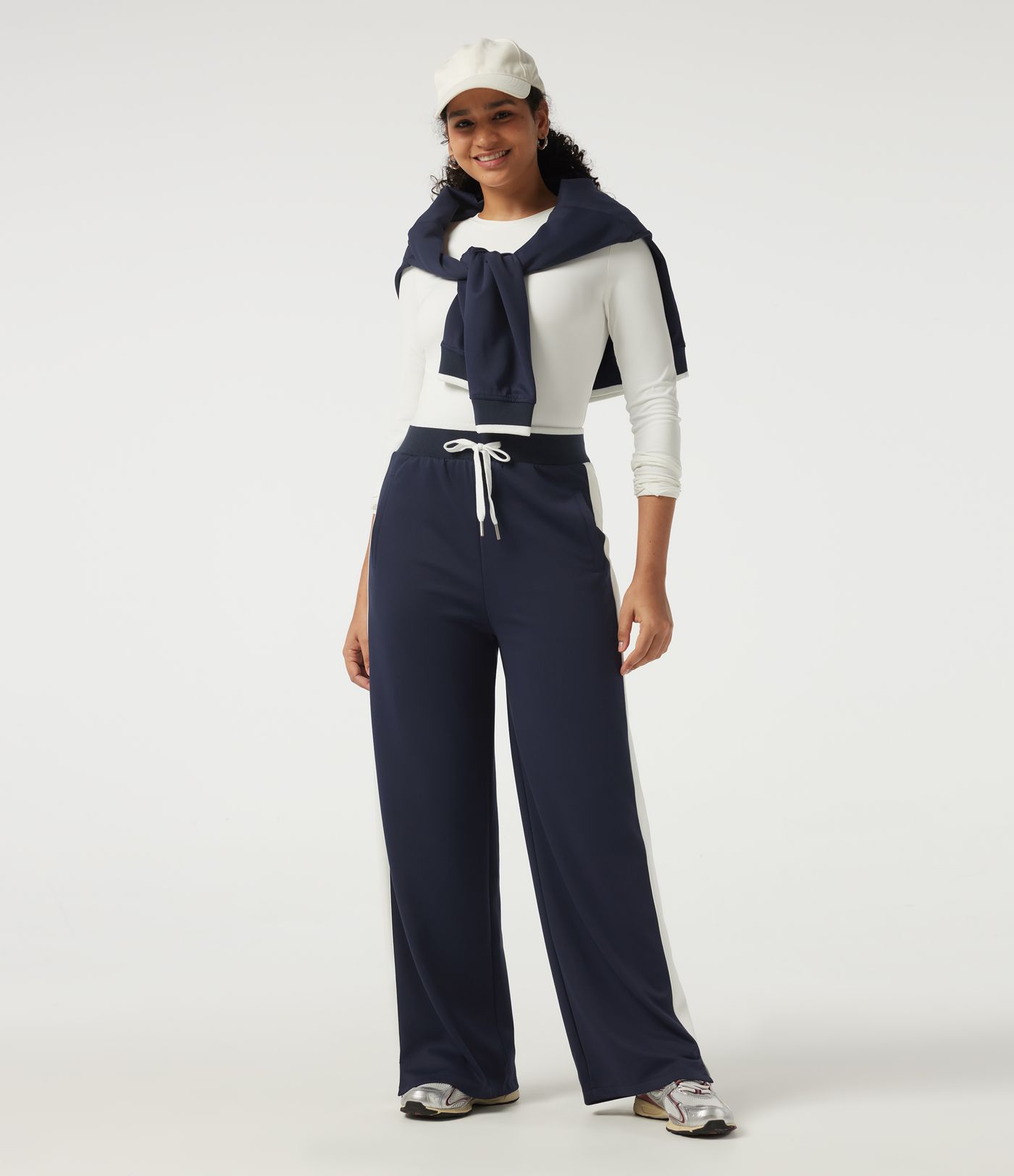 High Waisted Drawstring Straight Leg Color Block Casual Sweatpants with Pockets