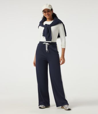 High Waisted Drawstring Straight Leg Color Block Casual Sweatpants with Pockets