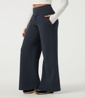 Mid Rise Drawstring Wide Leg Casual Sweatpants with Pockets Mid Rise Drawstring Wide Leg Casual Sweatpants with Pockets
