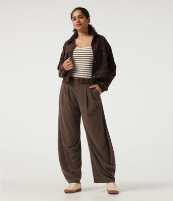 High Waisted Barrel Leg Corduroy Casual Pants with Pockets